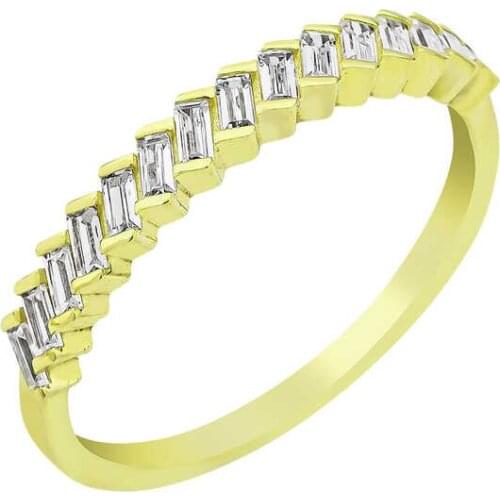 Tevuli 925 Sterling Silver Gold Row Baget Cubic Zirconia Women Ring