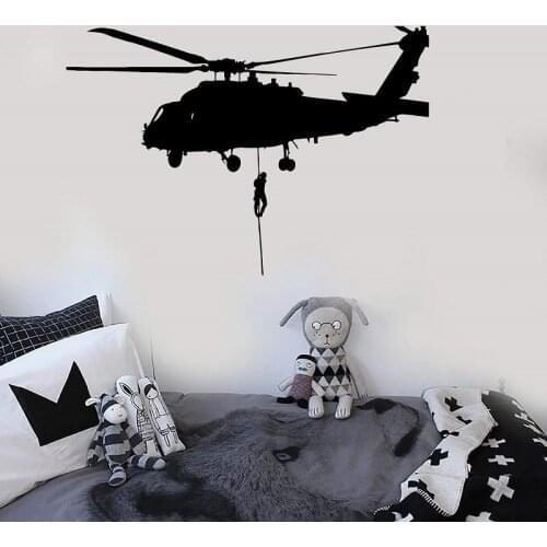 Helicopter vinyl wall sticker paratrooper summer camp boy scout boy bedroom home military decoration decal gift for kids 2FJ9