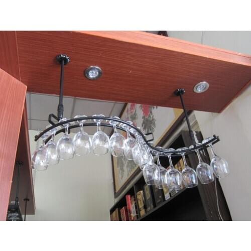 Top-rated Wrought iron wine rack wine glass rack wall hanging cup holder wine rack length of 65cm