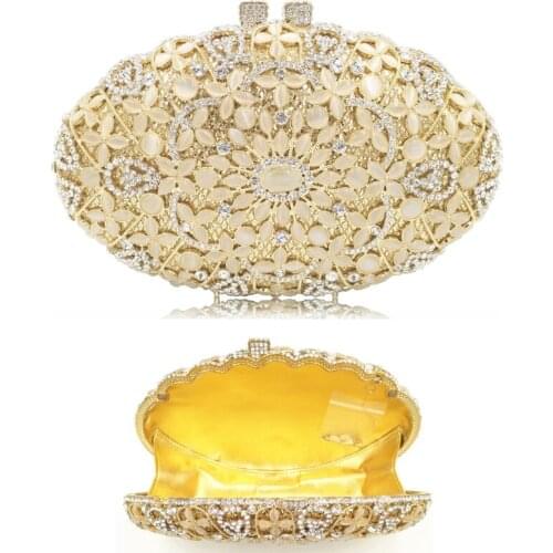 XIYUAN Brand Luxury Gold Metal Evening Clutch Bags Rhinestone Women Crystals Day Clutches Bridal Purse Wedding Ladies Handbag