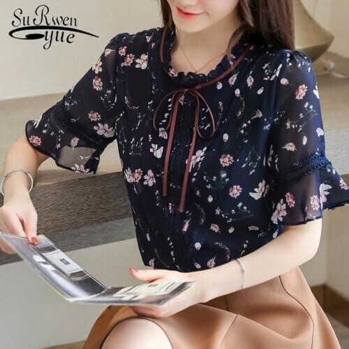 Summer blouse for women 2019 plus size women tops print chiffon blouse women short sleeve womens tops and blouses 4564 50