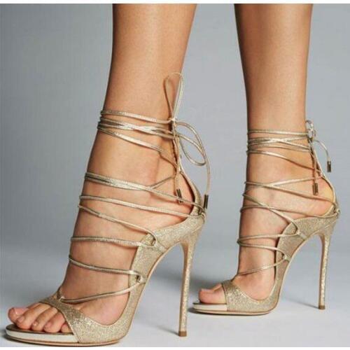 Moraima Snc Gold Strappy Heels Stiletto Heel Open Toe Sandals Glitter Embellished High Heel Shoes Woman Sexy Gladiator Heels