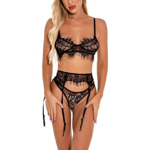 Women Sexy lingerie Mesh Lace Bra set brasier mujer Ladies Elegant Underwear Party Club seamless bustier bralette set Sleepwear