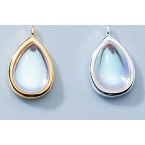 925 Sterling Silver Water Drop Shape Charms With Moonstone Pretty Women Necklace S925 Silver Pendants DIY Fine Jewelry Findings