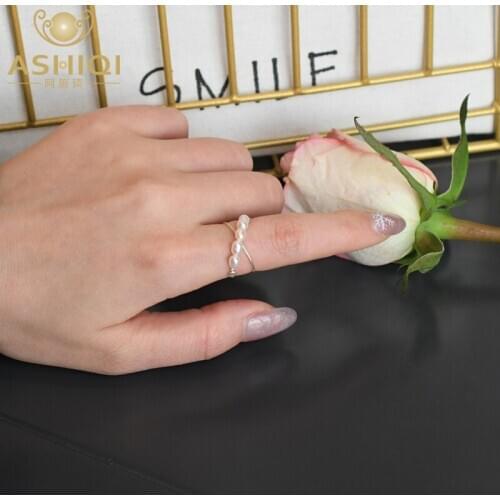 ASHIQI Natural Freshwater Pearl Ring Fashion Personal Pure Handmade 925 Sterling Silver Jewelry For Women Wedding 2021 New Gift