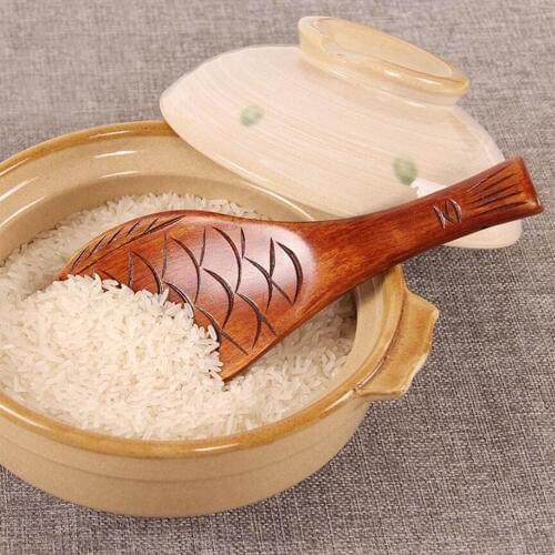 1PC Cute Fish Shape Bamboo Rice Scoop Spoon Tableware Kitchen Wooden Spoon Cooking Utensil Tool Useful 1060B