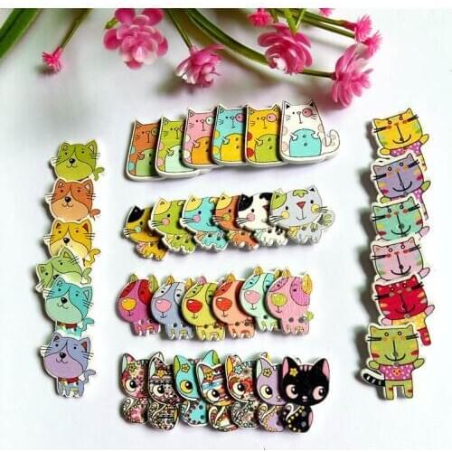 100pcs/lot 2 Holes mix Cartoon pattern Wood Sewing Buttons Scrapbook For Crafts Handmade Scrapbooking