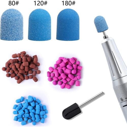 TP 20pcs Nail Sanding Caps With Rubber Gel Remover Cutter Drill Bits Pedicure Cuticle Tools Drill Accessories For Pedicure Caps