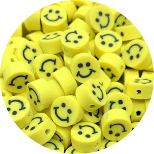 30pcs/Lot 10mm Yellow Smiley Beads Clay Spacer Beads Polymer Clay Beads For Jewelry Making DIY Handmade Accessories