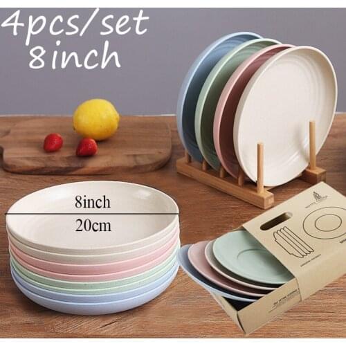 4Pcs Wheat Straw Baby Feeding Dishes Children Infant Plate Tableware Environmental Solid Color Bowl Kid Snack Fruit Dinnerware