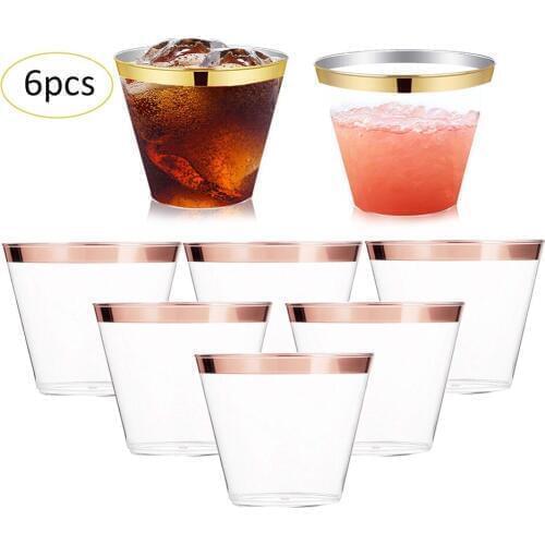 6PCS (270ML) Wine Glass Hard Plastic Aviation Cup Juice Cup Tiramisu Ice Cream Cup Birthday Party Supplies Reusable Plastic Cup