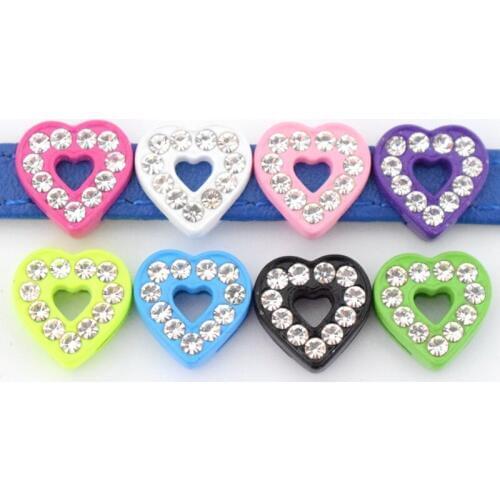 8mm Hole Spray Painted Heart Slide Charms Slide Beads DIY Accessories Handmade Jewelry For Bracelets Key Chains Pet Collar