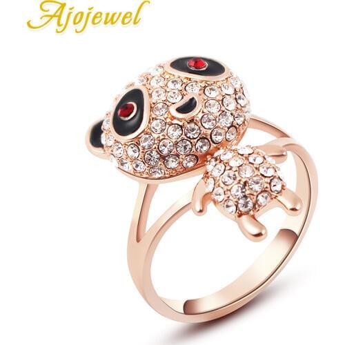 Ajojewel Size 6.5--8--9 Cute Panda New Fashion Animal Ring For Women Full Stone Rose Color Classic Jewelry 2018 New Style