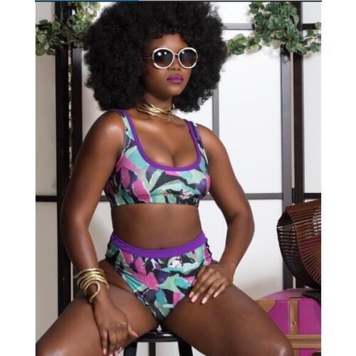 Bikini Plus Size Swimwear Patchwork Crop Top Push Up High Waist Tankini Swimwear Sexy Sporty Two Pieces Bather Swimming Suit