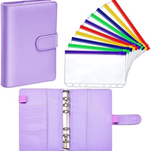 A6 PU Leather Notebook Loose-Leaf Notepad 6 Round Ring Binder Sleeves Suitable for A6 Paper Zipper Folder with Magnetic Buckle