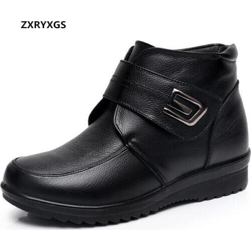 Promotion New Winter Comfortable Mother Cotton Shoes Snow Boots Flat Non-slip Genuine Leather Boots Warm Shoes Black Women Boots