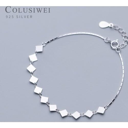 Colusiwei Genuine 925 Sterling Silver Geometric Square Sequins Chain Bracelet Female Fashion Silver 925 Jewelry Accessories