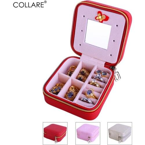 Collare Jewelry Storage Organizer Box Travel Zipper Cosmetic Case & Mirror Leather Women Decoration Wedding Gift Box OB002