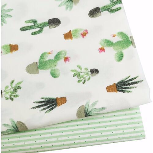 Fresh Green Cactus Cotton Fabric Meter for Quilting Telas to Diy Pacthwork Crib Bumper Sewing Cloth Dress Pillows Cover Tissue