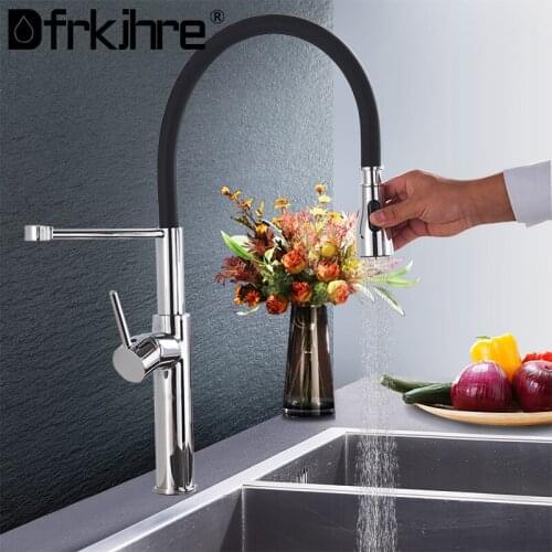 Kitchen Faucet Brushed Nickel Single Hole Pull Out Spout 360 Degree Sink Hot Cold Mixer Tap Stream Sprayer Head Deck Mount