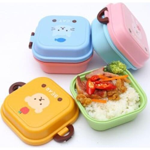 Children Kids Colorful Cartoon Small Lunch Box Portable Picnic Outdoor 2 Layer Sealed Food Fruit Container Microwave Storage