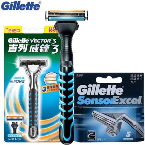 Gillette Vector3 Razor Manual Safety Razors Sensor Excel Blade Refills for Men Shaving Barber Tools Straight Razor