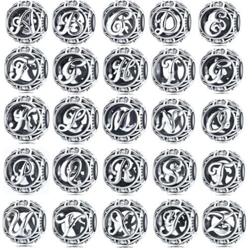 Lo Paulina Initial 925 Sterling Silver Vintage Alphabet Letter Beads Charms Silver 925 Original Fit Bracelets 925 Origina SCC001