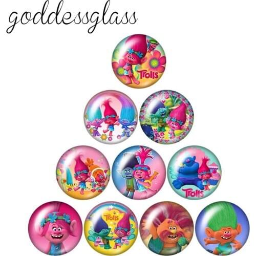 Cute Trolls Anna Justin russell james 10pcs 12mm/20mm/25mm Round photo glass cabochon flat back Necklace Making findings
