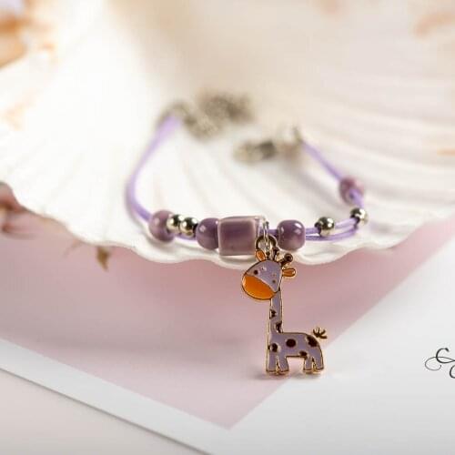 Cute Anmials Ceramic With Metal Drip Glaze Pendant Bracelet Hand-Wowen Charms Gift Bracelets Bangles Wholesale #XN061