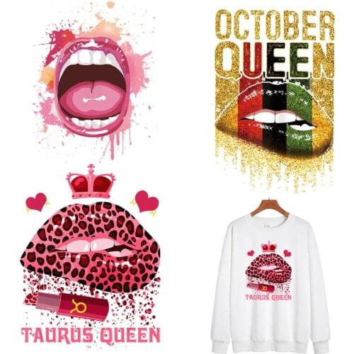 Fashion sexy lips iron on patches heat-sensitive appliques Iron-on transfers for clothing thermo stickers custom patch tops