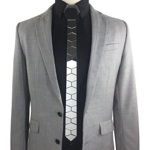 GEOMETIE Handmade Skinny Hexagonal Silver Tie Honeycomb Shape Necktie for Men Fashion Wedding Accessory Fashion Jewelry