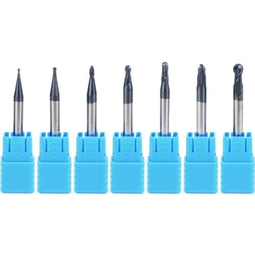 7Pcs Tungsten Carbide Router Bit Set 2 Flutes End Mill Ball Nose Engraving CNC Radius 0.5-2.0MM End Mill Milling Cutter Tool