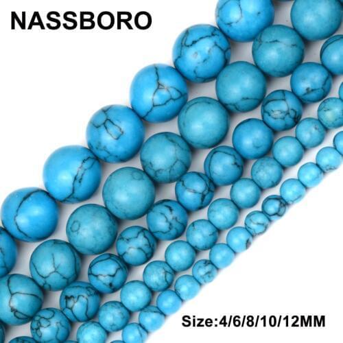 NASSBORO Top Quality Blue Natural Stone Beads Jewelry Making Round Loose Spacer Ball Handmade DIY Bracelet Size 4/6/8/10/12MM