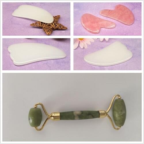 Wholesale Natural Jade Scraping Board White Jade Horn Massage Face Facial Roller Massager Scraper