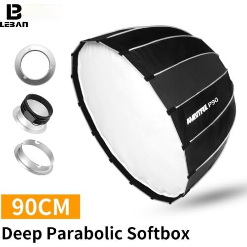 AMBITFUL P90 90CM 16 Rods Deep Parabolic Softbox Bowens Profoto Elinchrom Mount Studio Flash Speedlite Reflector Studio Softbox