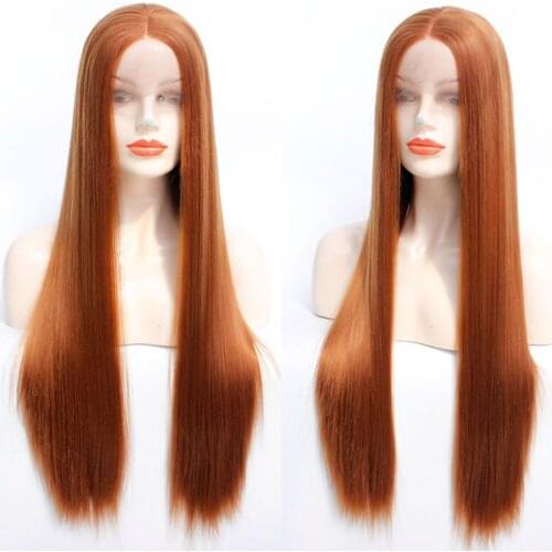 30#Medium Brown Color 150% Density Blonde Straight Glueless Synthetic Lace Front Wigs Long Cosplay Wigs For Women Heat Resistant