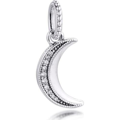 Fits Pandora Bracelet 925 Sterling Silver Sparkling Crescent Moon Pendant Charms Metal Beads for Jewelry Making 2020 New