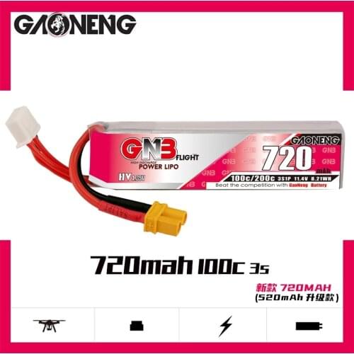GNB 720mAh 100C 11.4V 3S HV XT30 Plug Lipo Battery Connector for RC FPV Racing Drone Tinywhoop Frame Kit Tinywhoop Spare Parts