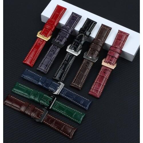 Top Brand Quality 24mm Genuine bamboo leather Watchband For Panerai Strap For PAM441 Bracelet Pin Buckle engraving logo Band