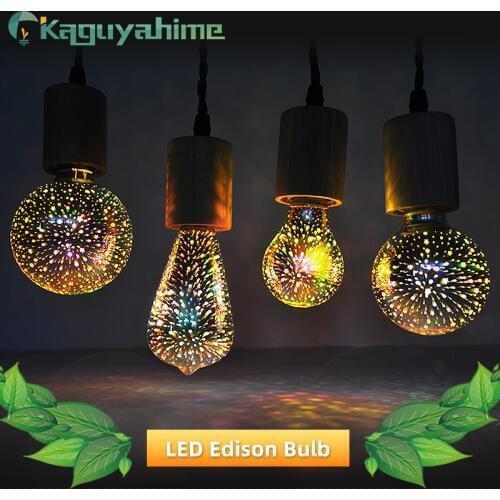 Kaguyahime LED E27 Edison Bulb 3D Fireworks Bulb Edison Retro Filament Light Bulb Candle Lights ST64/A60 Bulb Edison Ampoule
