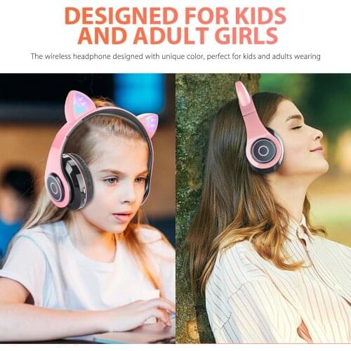 Tws Earphone bluetooth Over Ear hifi Cat Rabbit Ear wireless For Kids Girls for Video Game with mic 3.5mm Foldable Wired headset
