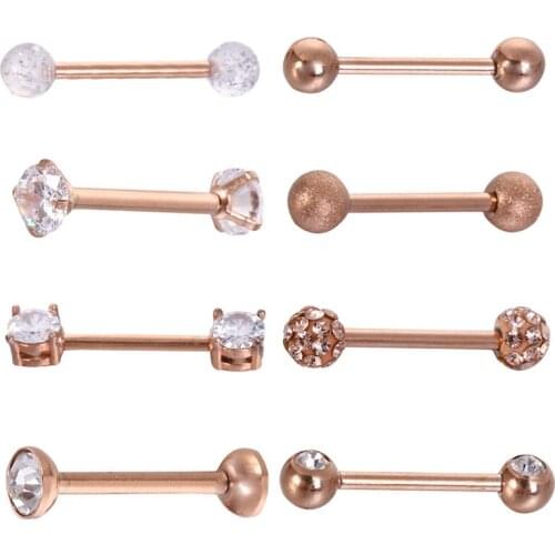 Unisex Body Jewelery Tongue Rings Septum Piercing Stainless Steel Lip Stud Earrings Crystal Stud Tragus Piercing for Women Men