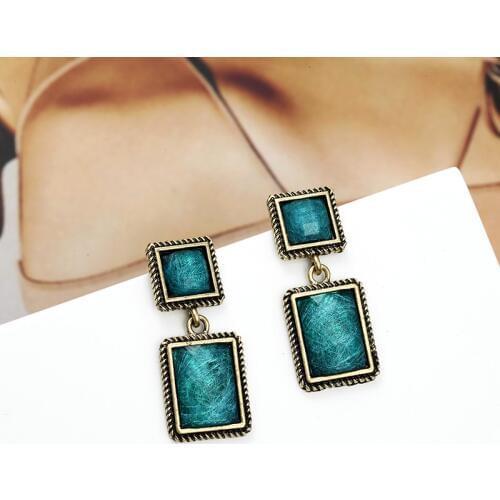 Vintage Antique Gold Geometric Drop Earrings Ethnic Earrings For Women Bohemian Jewelry Boho Indian Green Crystal Brincos