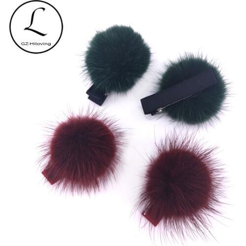 Baby Girls Fluffy Pompom Hair clip Sweet Girls Princess Ball Hairpin Barrette Real Mink Fur Pompom Hairball Hair Accessories