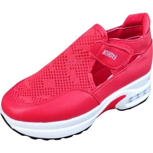 2021 Women Fashion Running Shoes Air Cushion Solid Color Platform Ladies Shoes Casual Breathable Wedges Ladies Walking Sneakers