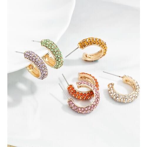 Charm Crystal Hoop Earring For women Girls fashion Rhinestone Gold Metal statement Round Earring Hoops Wedding ZA Jewelry