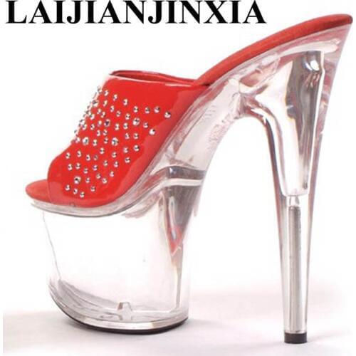 LAIJIANJINXIA 17 cm high heels and sexy shoes stage crystal high-heeled sandals night high heel Dance Shoes G-087