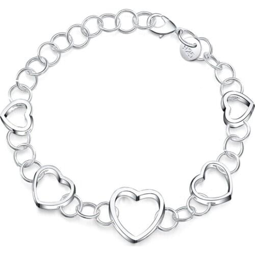 925 Sterling Silver Love Heart Ball Bracelet For Women Wedding Engagement Party Fashion Jewelry