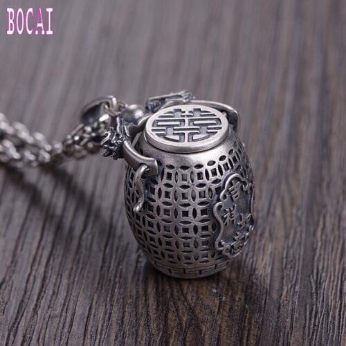 New 100% real S925 silver vintage craft Thai silver sachet good luck money pattern engrave pendant woman pendant