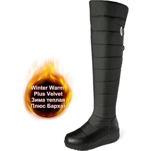 Winter Warm Down Genuine Leather Over The Knee Snow Boots Side Zip Women Fashion Black Female Shoes Gilrs Outdoor Wear Plus Size